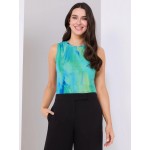 Sleeveless Abstract Print Mesh Top