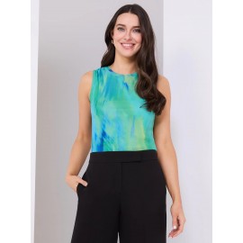 Sleeveless Abstract Print Mesh Top