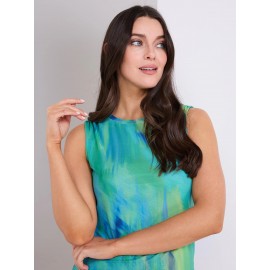 Sleeveless Abstract Print Mesh Top
