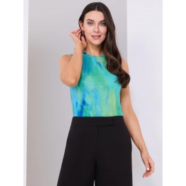 Sleeveless Abstract Print Mesh Top