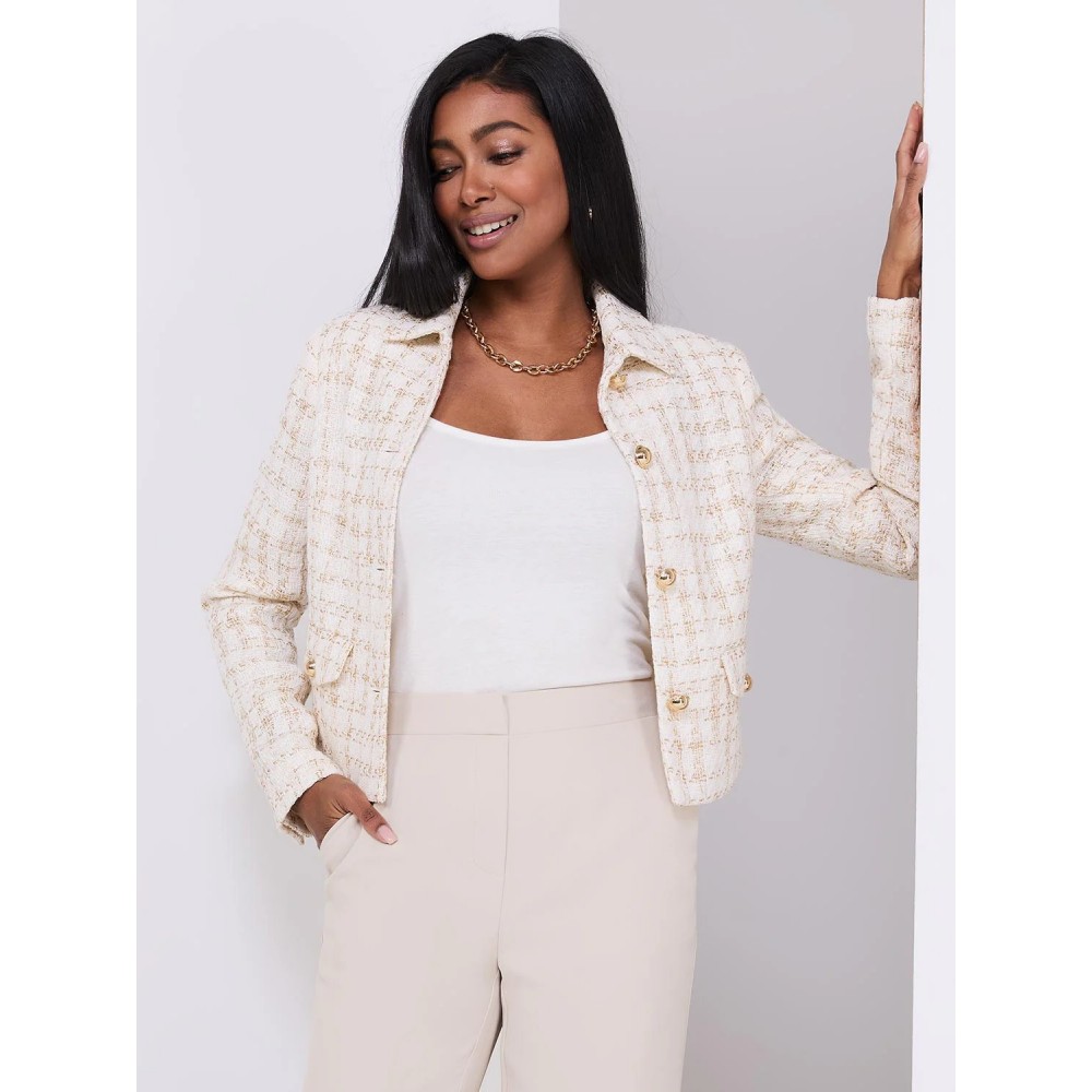Collared Waisted Boucle Blazer