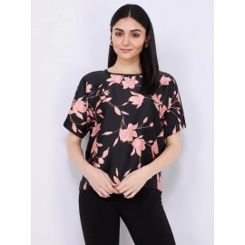 Floral Print Satin Front Dolman Sleeve T-Shirt