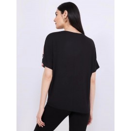 Floral Print Satin Front Dolman Sleeve T-Shirt