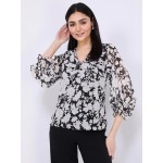 Floral Print Chiffon V-Neck Popover Blouse