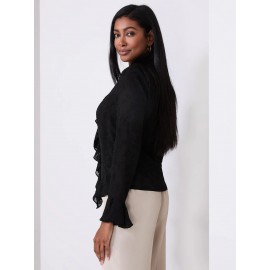 Textured Button-Front Blouse With Ruffle Details