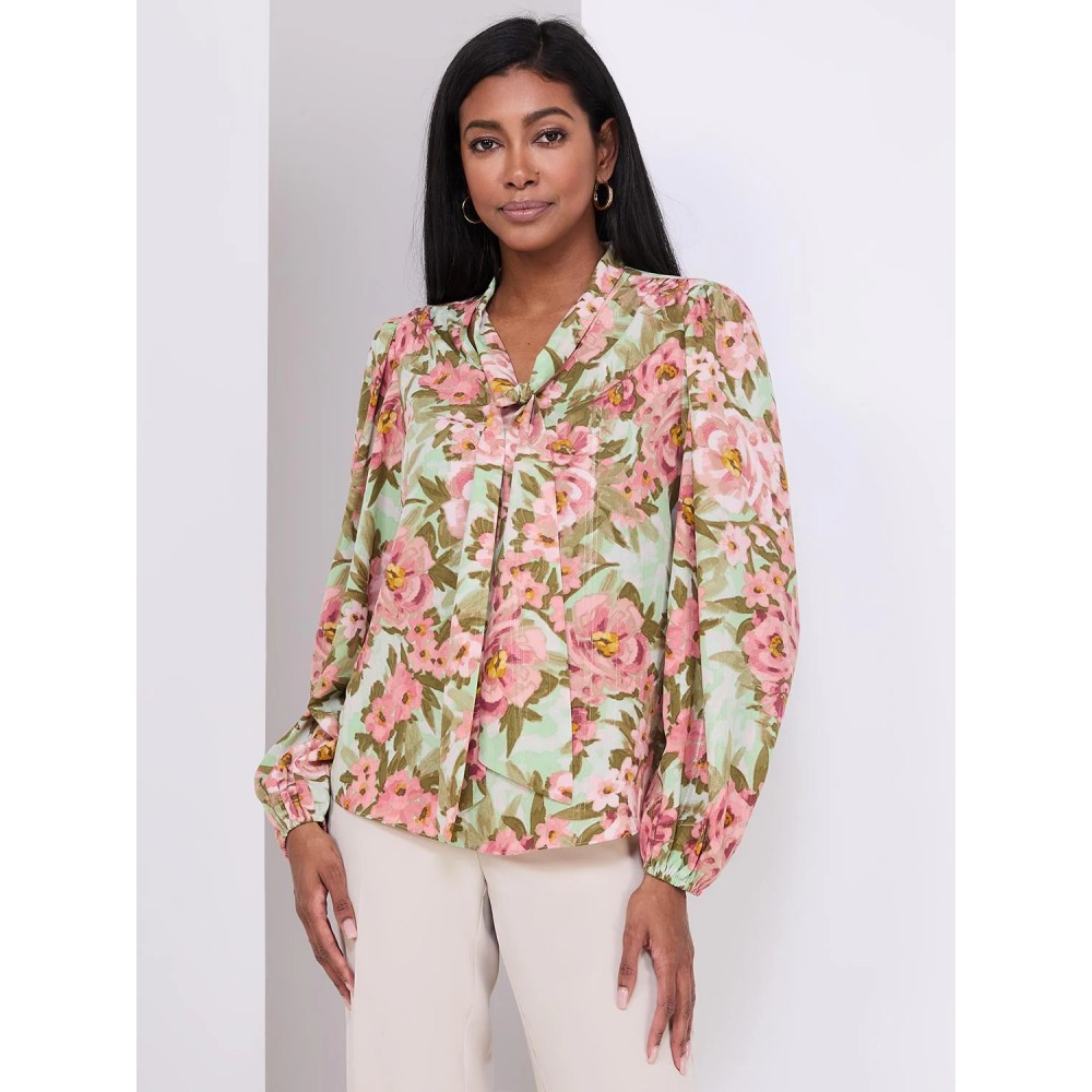 Printed Popover Bow Blouse