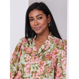 Printed Popover Bow Blouse