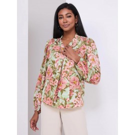 Printed Popover Bow Blouse
