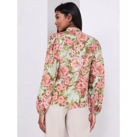 Printed Popover Bow Blouse