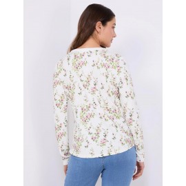 Floral Print Notch Collar Top