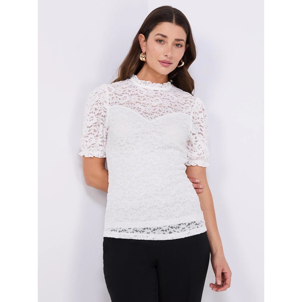 Floral Lace Mock Neck Short Sleeve Top
