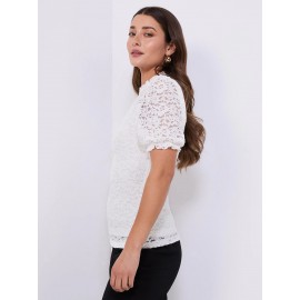 Floral Lace Mock Neck Short Sleeve Top
