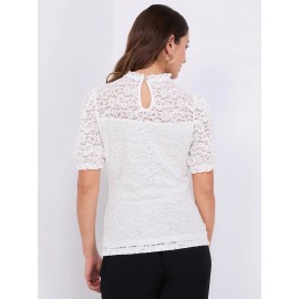 Floral Lace Mock Neck Short Sleeve Top