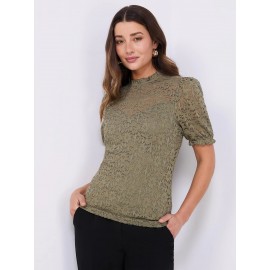 Floral Lace Mock Neck Short Sleeve Top