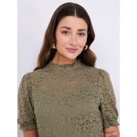 Floral Lace Mock Neck Short Sleeve Top