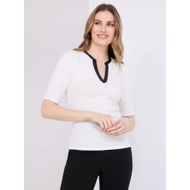 Contrast Neckline 3/4 Sleeve Top