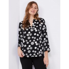 Dot Print Split Neck Blouse