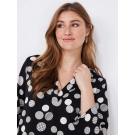 Dot Print Split Neck Blouse