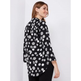 Dot Print Split Neck Blouse