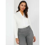 Satin Split Neck Button-Front Blouse