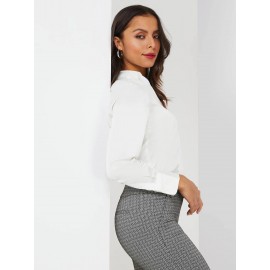 Satin Split Neck Button-Front Blouse