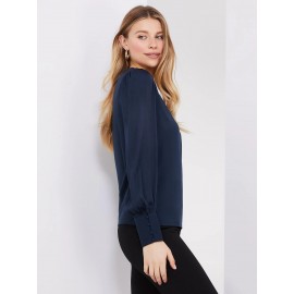 V-Neck Top With Chiffon Balloon Sleeves