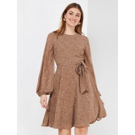 Dot Print Chiffon Fit & Flare Dress