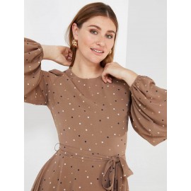 Dot Print Chiffon Fit & Flare Dress
