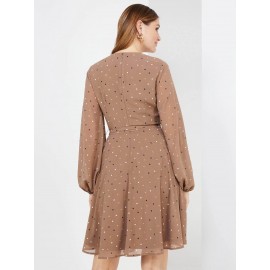 Dot Print Chiffon Fit & Flare Dress