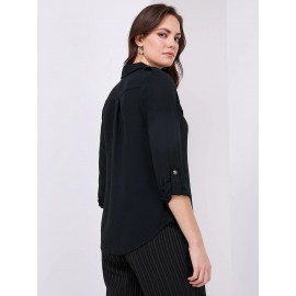 Utility Pocket Button-Front Blouse