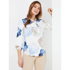 Floral Print 3/4 Sleeve Bow Top