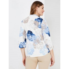 Floral Print 3/4 Sleeve Bow Top