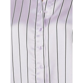 Waisted Striped Satin Button-Front Blouse