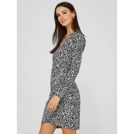 Printed Cross Front Sheath Dress With Gather Detail