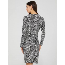 Printed Cross Front Sheath Dress With Gather Detail