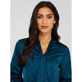 Polka Dot Button-Front Bow Blouse
