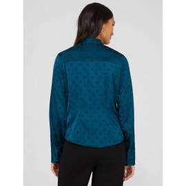 Polka Dot Button-Front Bow Blouse