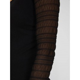 Textured Crepe Scoop Neck Top With Smocked Mesh Sleeves
