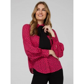 Polka Dot Crepe Chiffon Bow Blouse