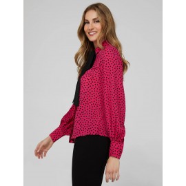 Polka Dot Crepe Chiffon Bow Blouse