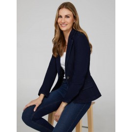 One-Button Denim Blazer With Flap Pockets