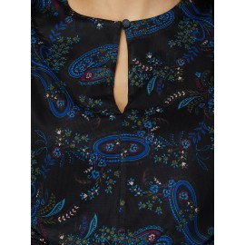 Paisley Print Mesh Top With Pleated Bottom Band