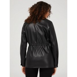 Drawstring Shacket With Front Pockets