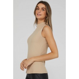 Sleeveless Ribbed Mock Neck Top
