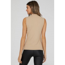 Sleeveless Ribbed Mock Neck Top