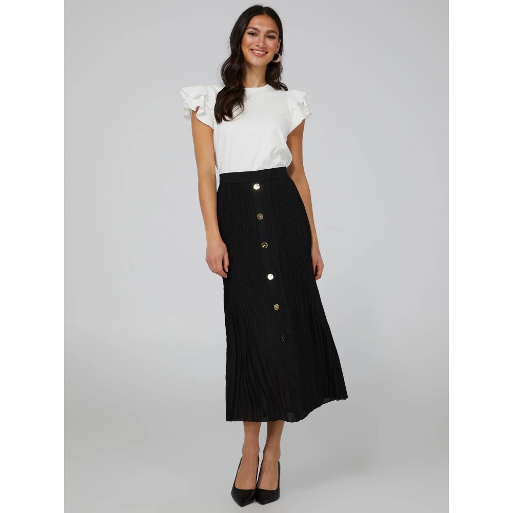 Pleated Chiffon Button-Front Skirt With Belt