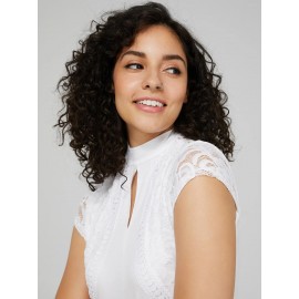 Keyhole Mock Neck Top With Lace Detail
