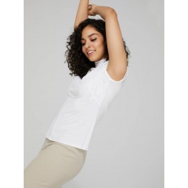 Keyhole Mock Neck Top With Lace Detail