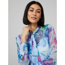 Floral Print Chiffon Blouse With Neck Tie