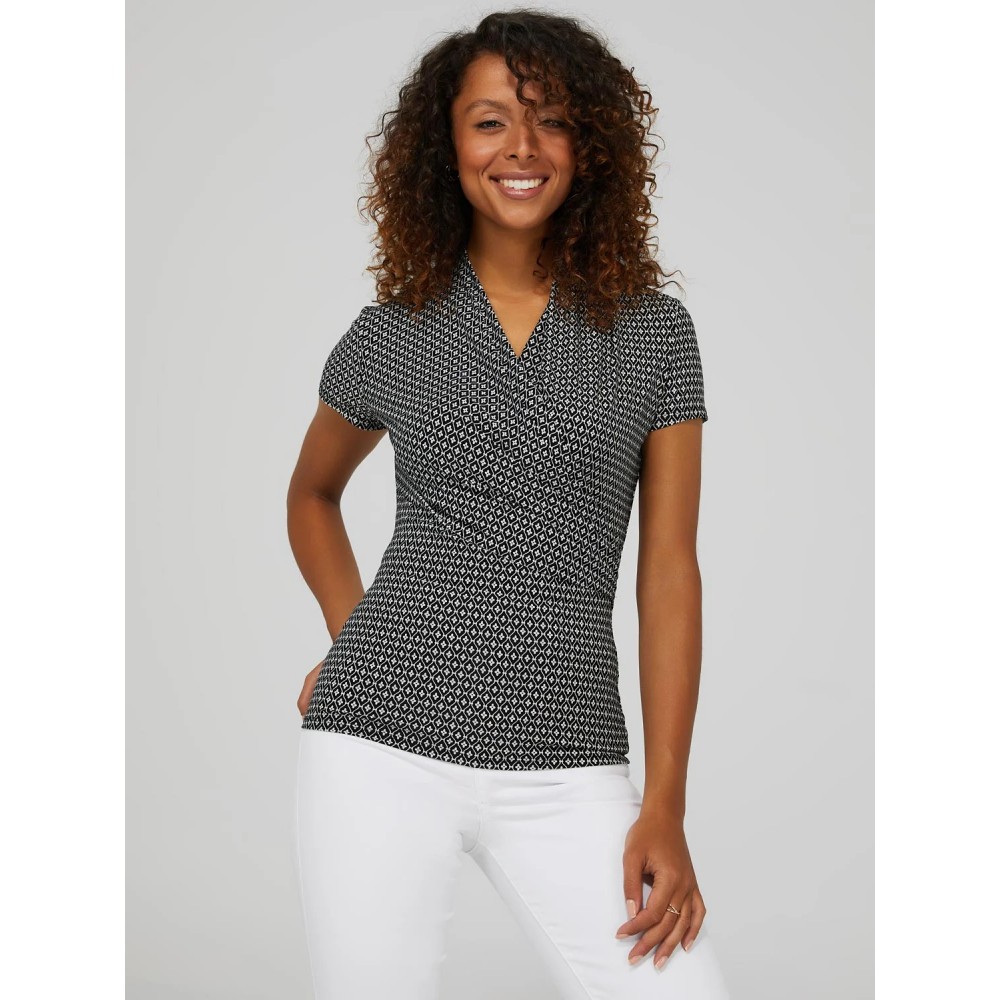 Print Short Sleeve Crossover Front Top